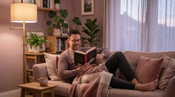 Adam koltukta kitapla rahatlamış — akşam yine sana ait